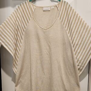 Avenue Beige Sparkle and White Striped Dolman Sleeved Tee Shirt 22/24